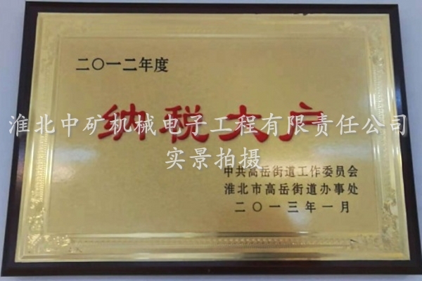 2012年度納稅大戶榮譽(yù)證